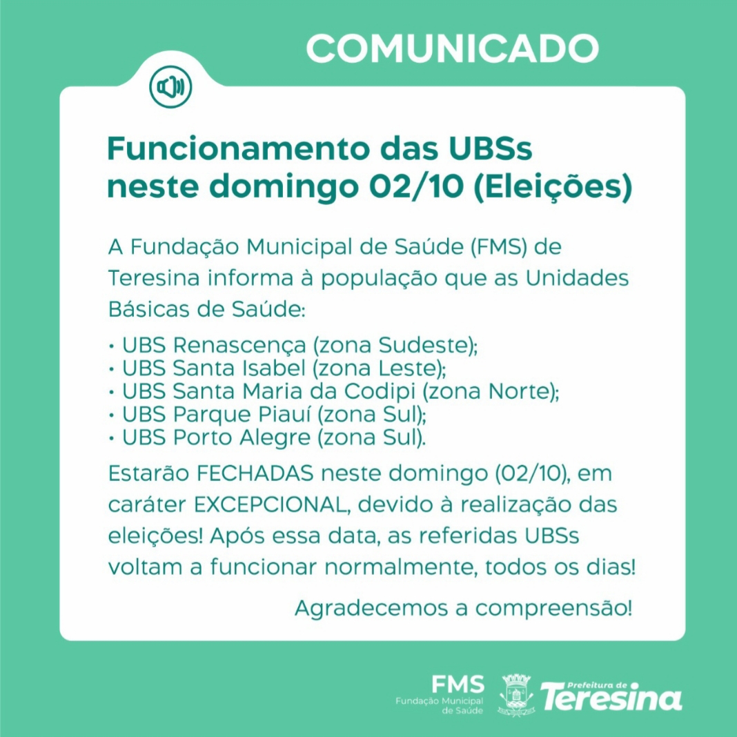 Confira funcionamento das Unidades Básicas de Saúde durante as eleições