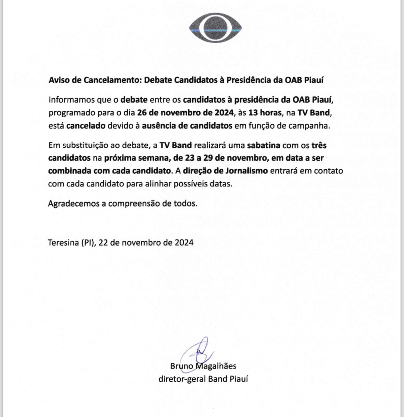 TV Band cancela debate; Aurélio e Carlos Júnior cobram que seja realizado
