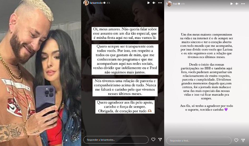 Fred Bruno se pronuncia sobre o fim do namoro com Larissa